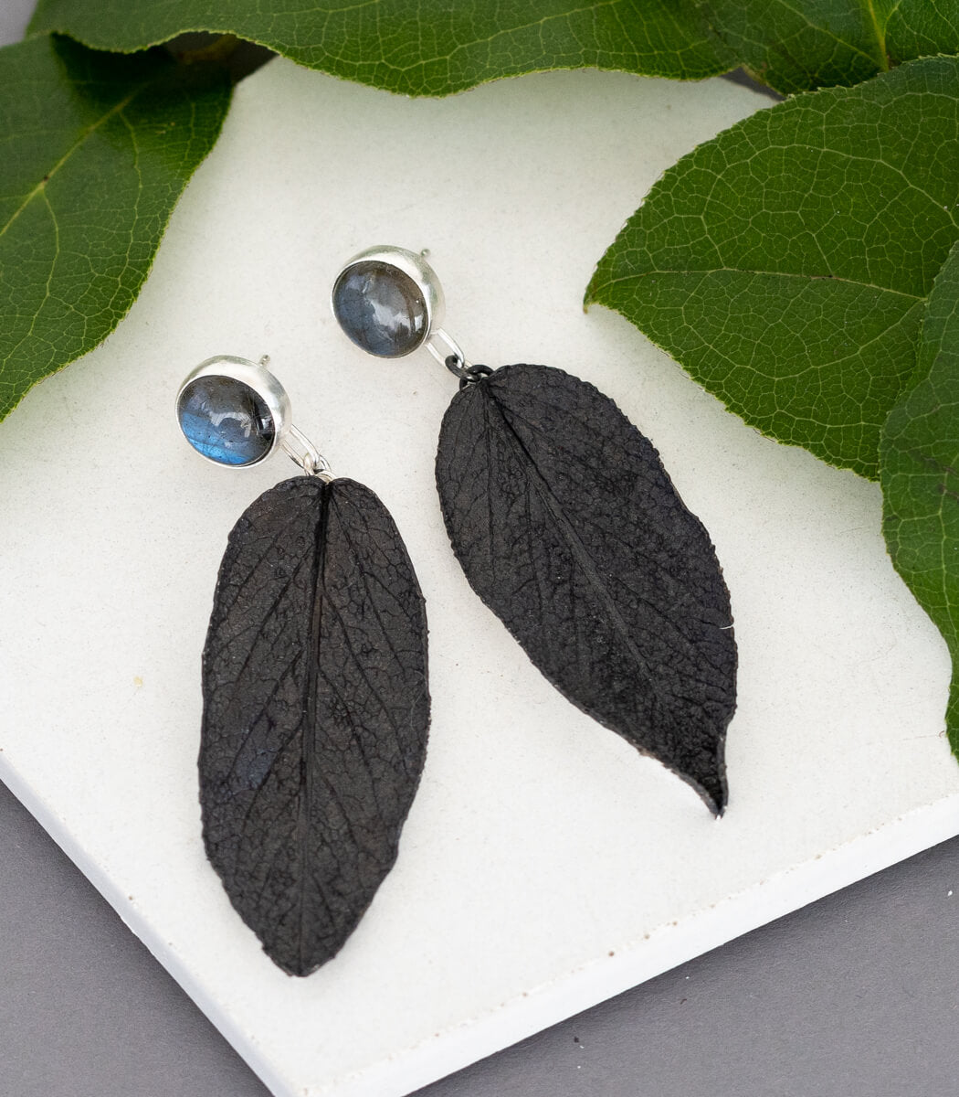 Salbeiblatt Ohrhänger Labradorit Silber