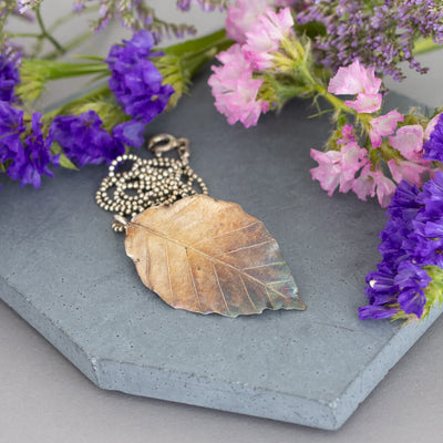 Beech leaf pendant silver
