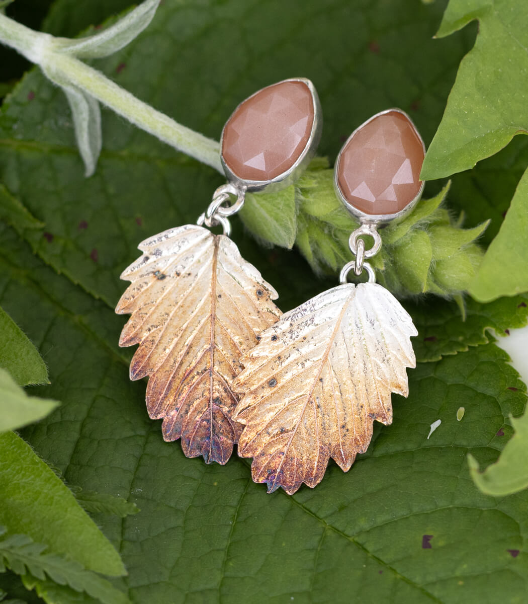Erdbeerblatt Ohrhänger Rosenquarz Silber