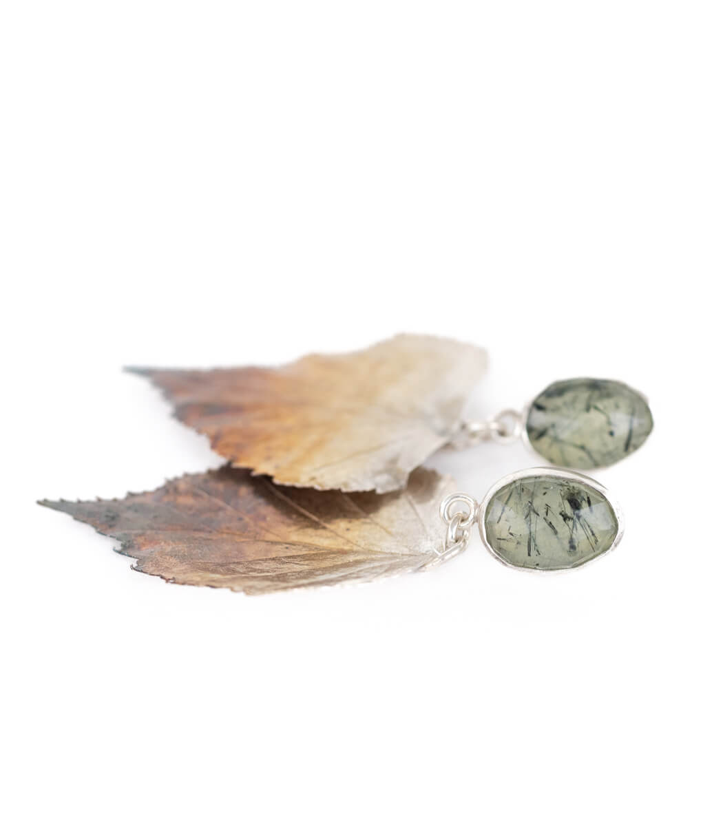 Birkenblatt Ohrhänger Prehnit Silber