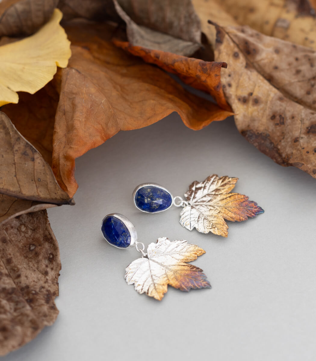 Ahornblatt Ohrhänger Lapislazuli Silber