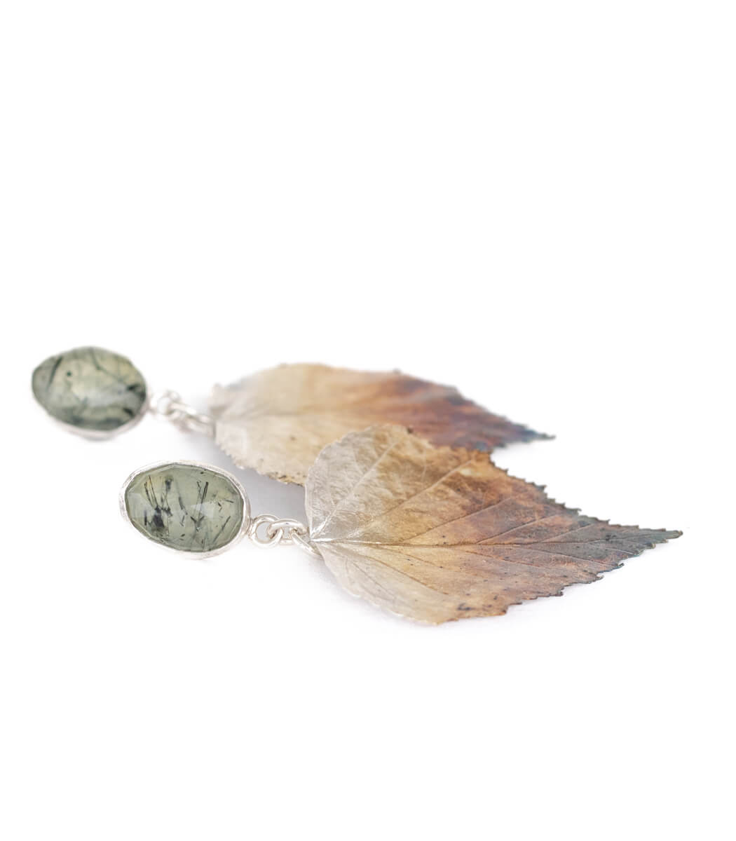 Birkenblatt Ohrhänger Prehnit Silber
