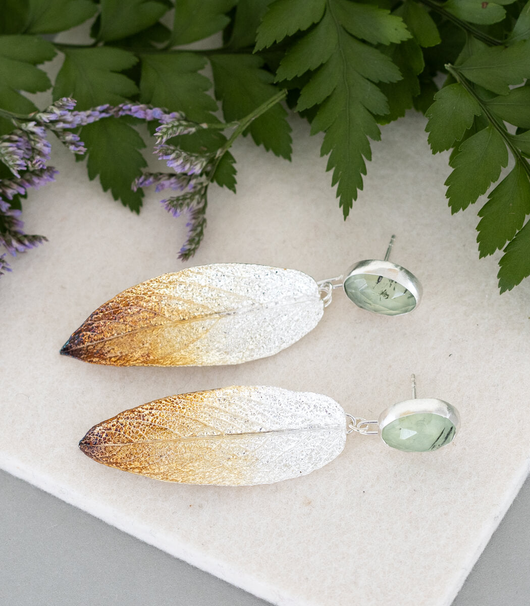 Salbeiblatt Ohrhänger Prehnit Silber
