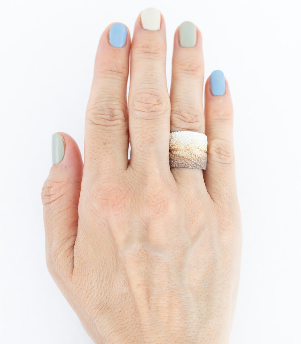 Silber Ring Salbei Gr. 59 weiteres Unikat – Draufsicht Ringkopf, Naturschmuck goodrun