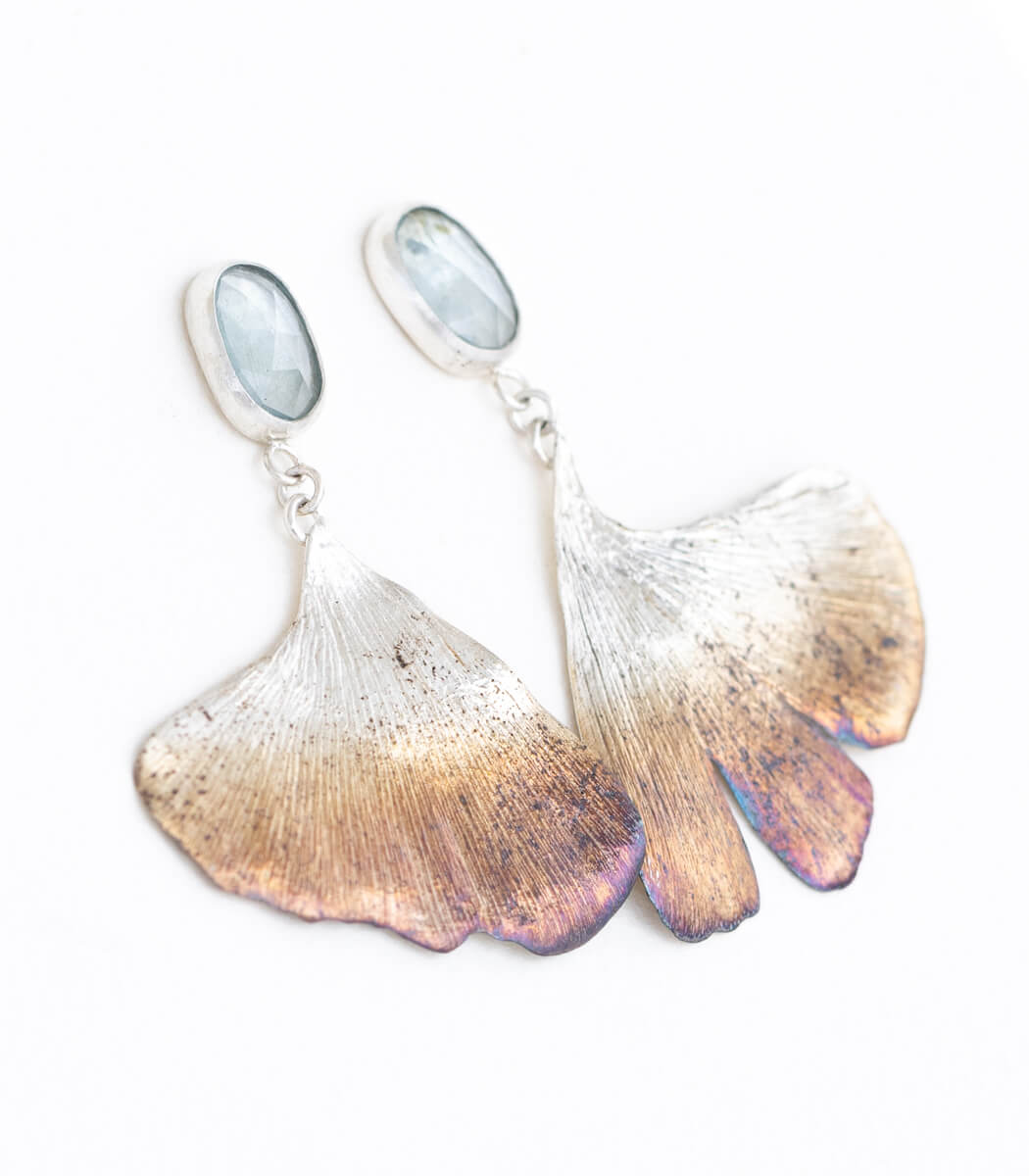 Ginkgo Ohrhänger Aqua Kyanit Silber