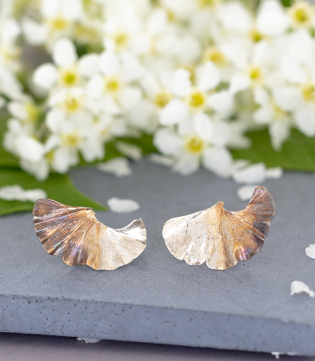 Ginkgo Ohrstecker Silber