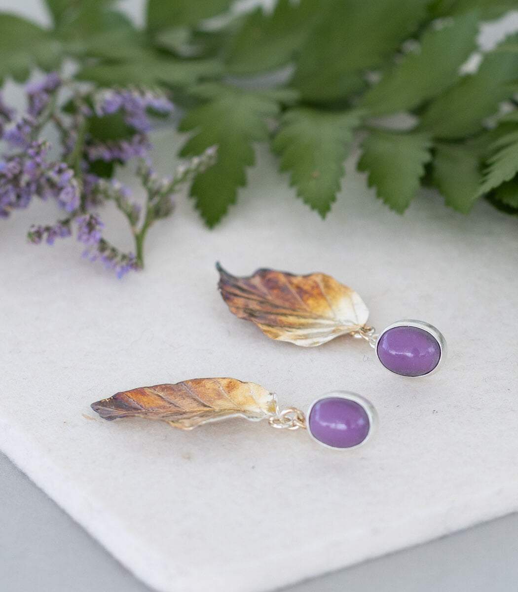 Buchenblatt Ohrhänger Heterosit Silber