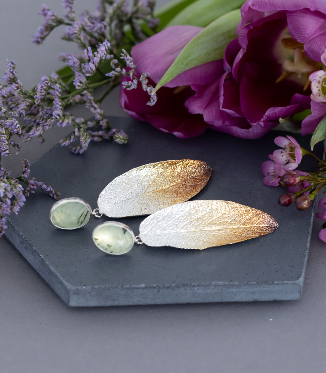 Salbeiblatt Ohrhänger Prehnit Silber