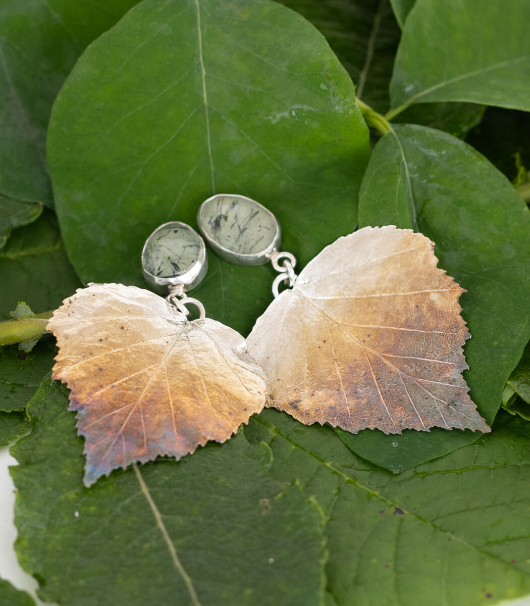 Birkenblatt Ohrhänger Prehnit Silber