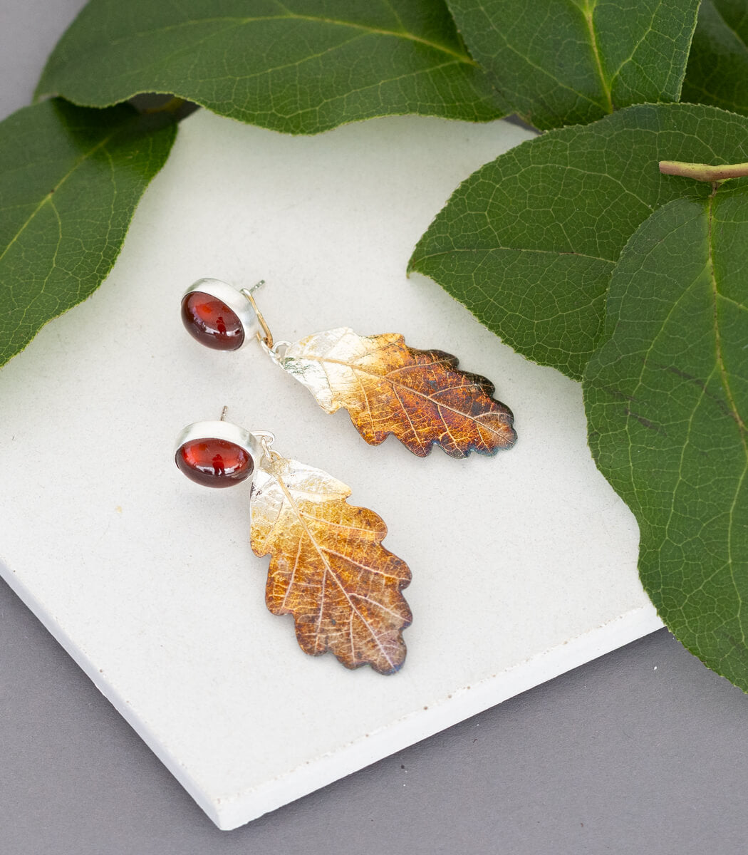 Eichenblatt Ohrhänger Granat Silber