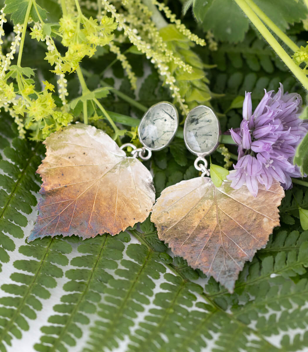 Birkenblatt Ohrhänger Prehnit Silber