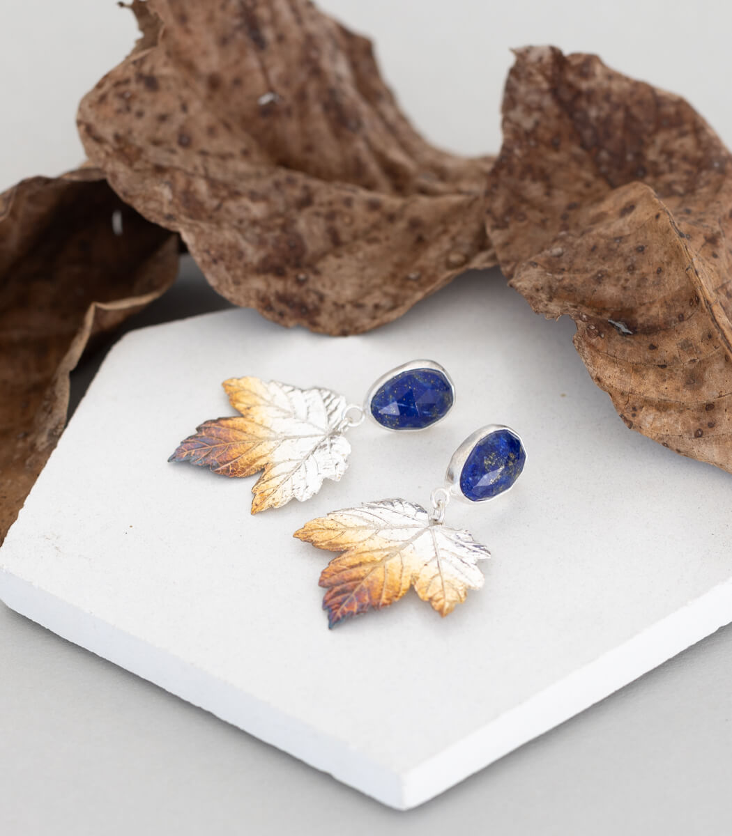 Ahornblatt Ohrhänger Lapislazuli Silber
