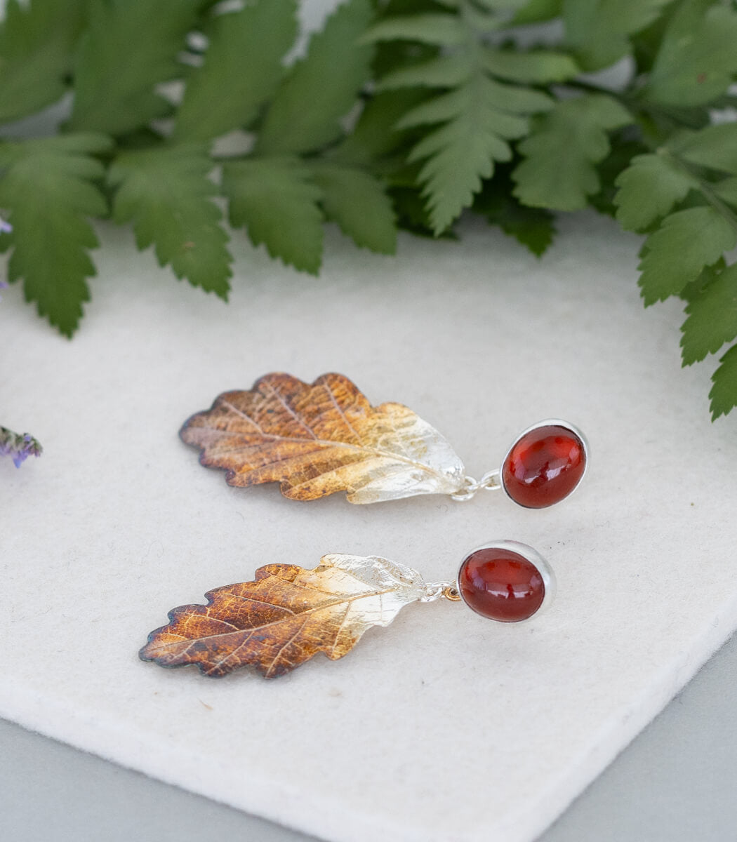 Eichenblatt Ohrhänger Granat Silber