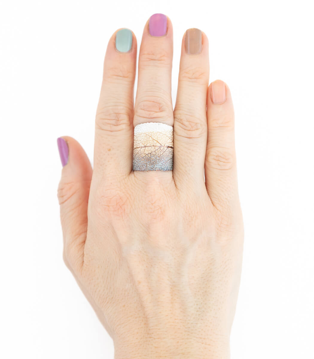 Silber Ring Salbei Gr. 60 weiteres Unikat – Draufsicht Ringkopf, Naturschmuck goodrun