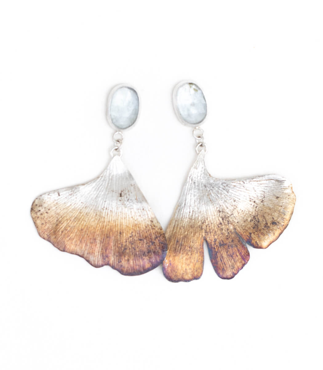 Ginkgo Ohrhänger Aqua Kyanit Silber