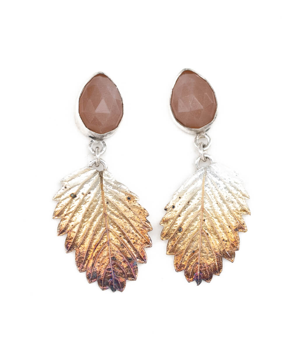 Erdbeerblatt Ohrhänger Rosenquarz Silber