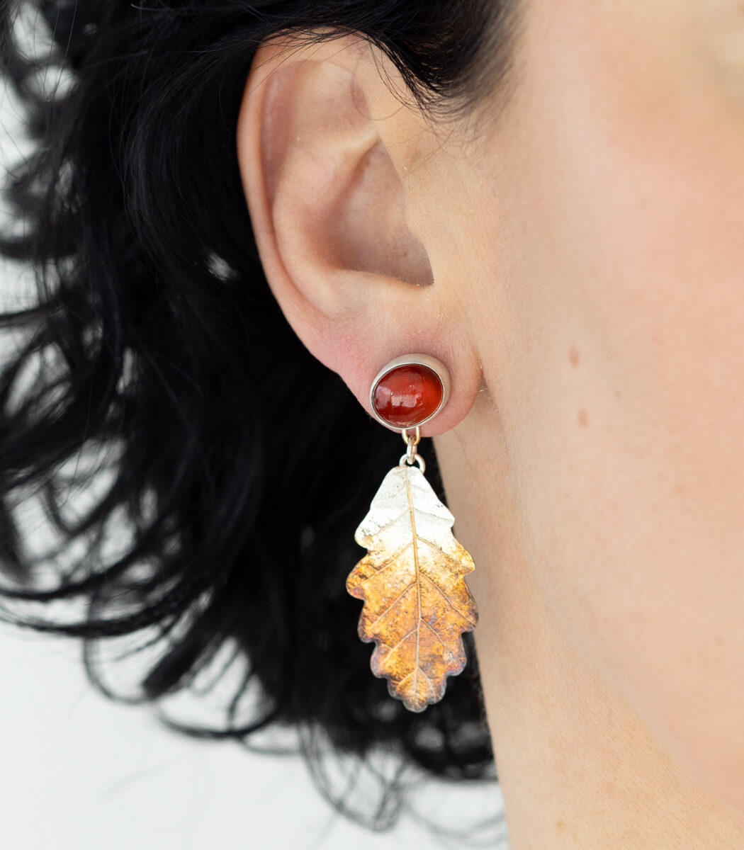 Eichenblatt Ohrhänger Granat Silber