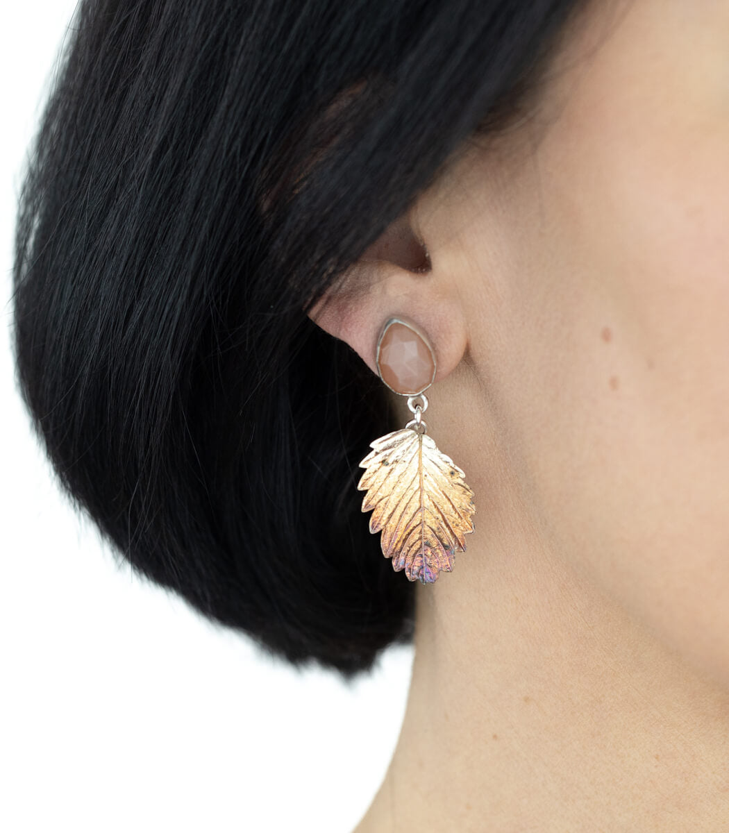 Erdbeerblatt Ohrhänger Rosenquarz Silber