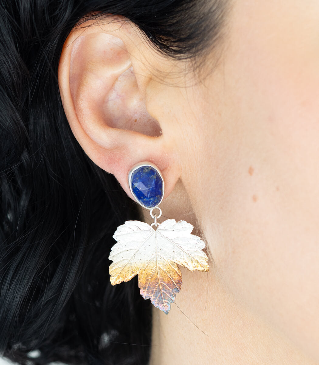 Ahornblatt Ohrhänger Lapislazuli Silber