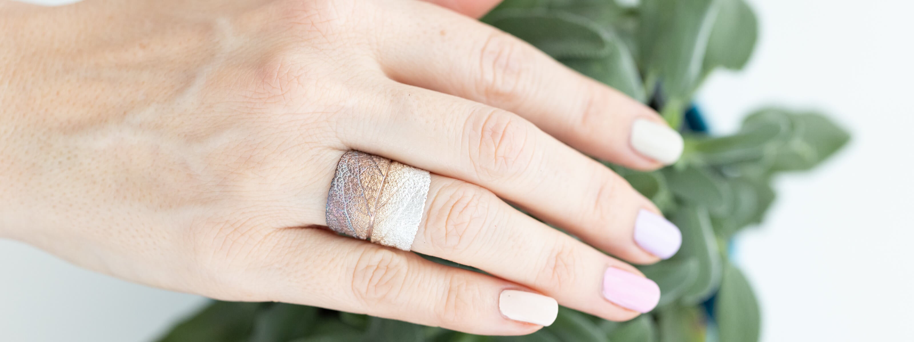 Salbeiblatt Ring in Silber vom echten Blatt