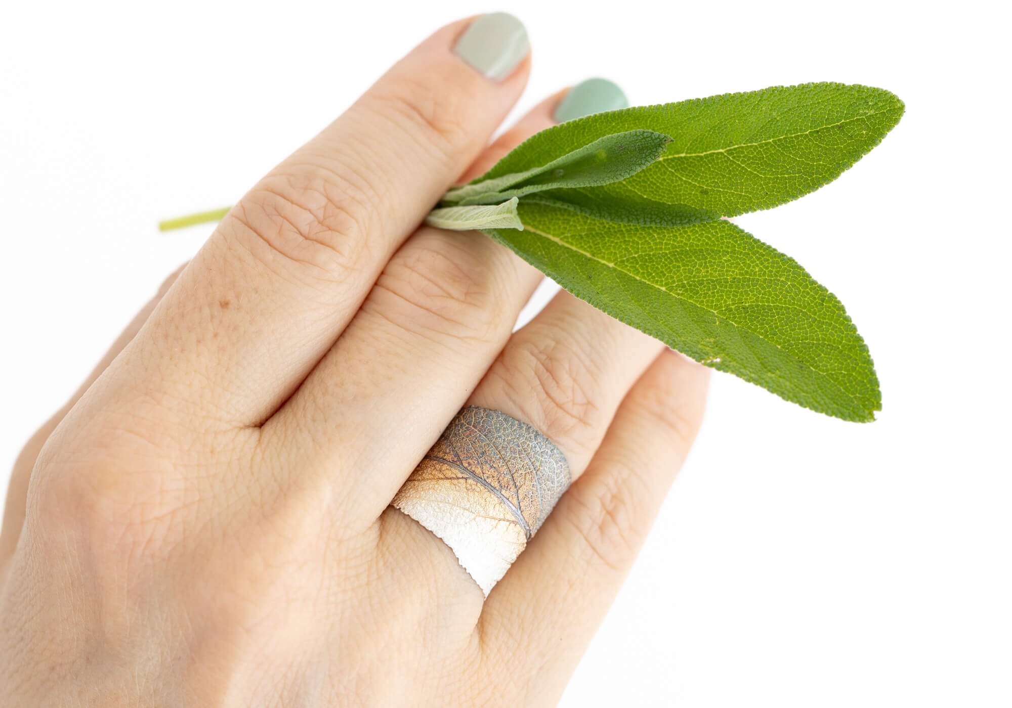 Salbeiblatt Ring in Silber vom echten Blatt