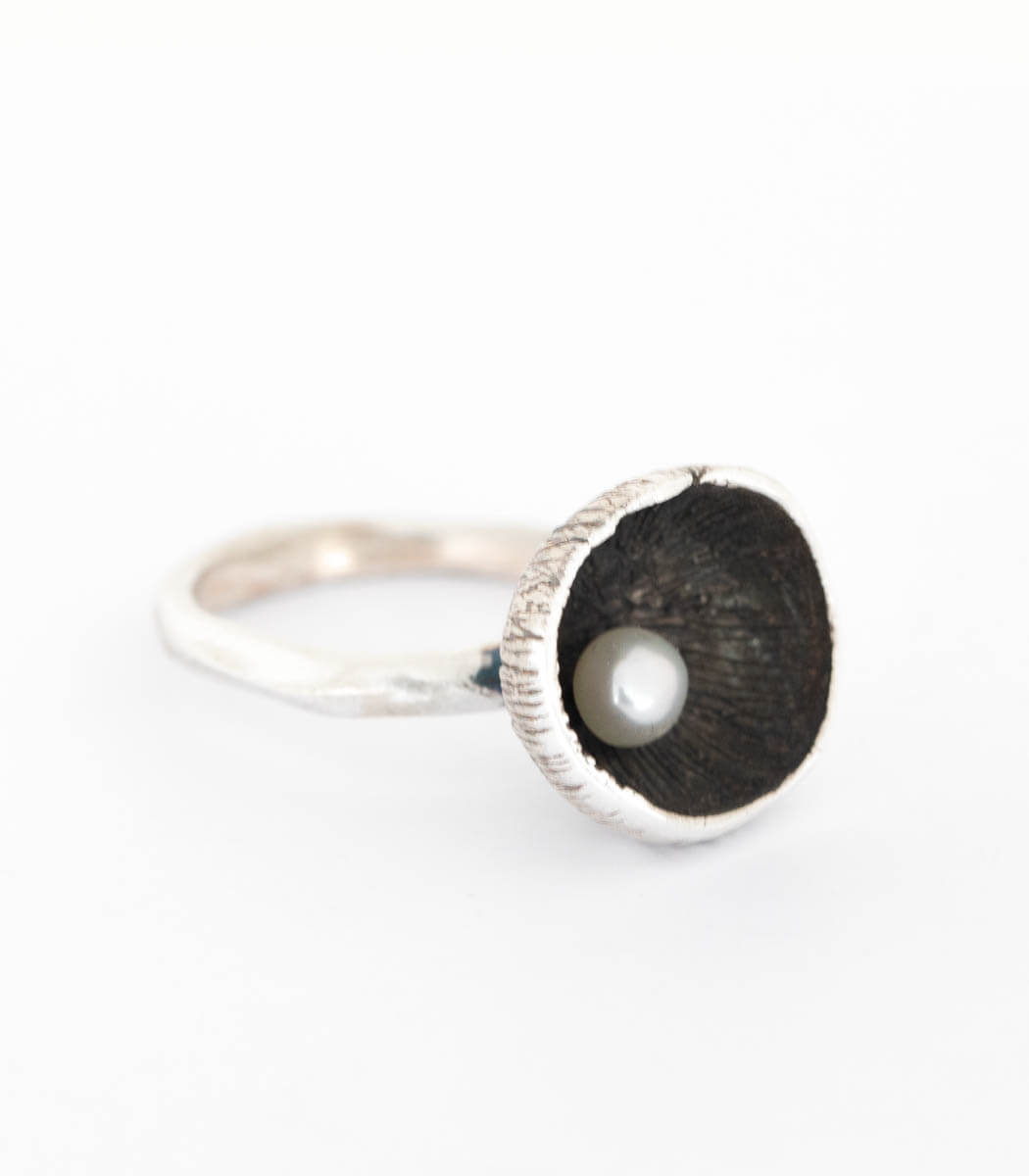Silber Ring Blüte Perle Gr. 56