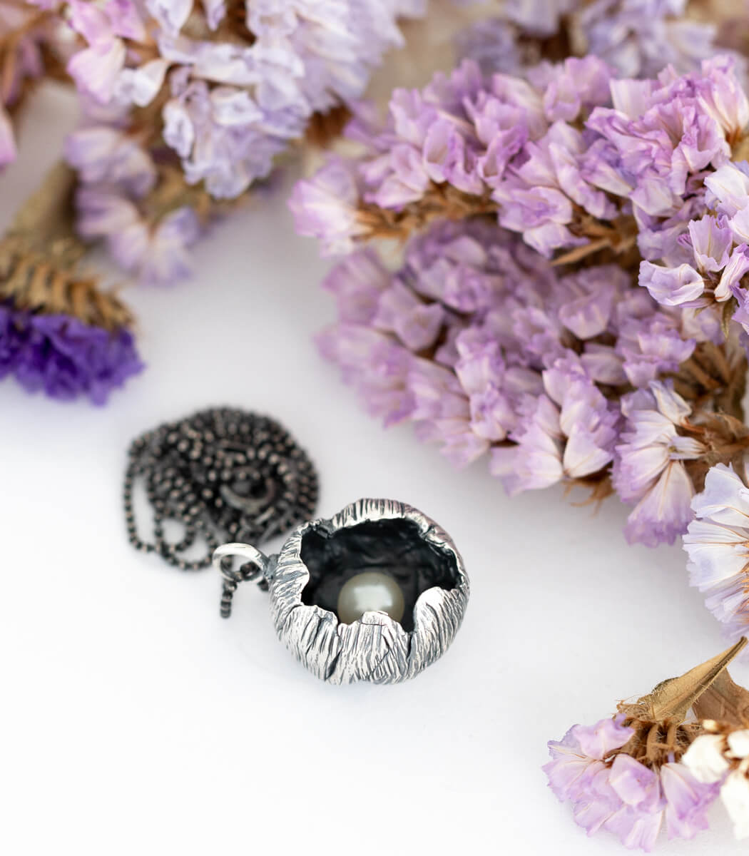 Silber Anhänger Blüte mit Perlen