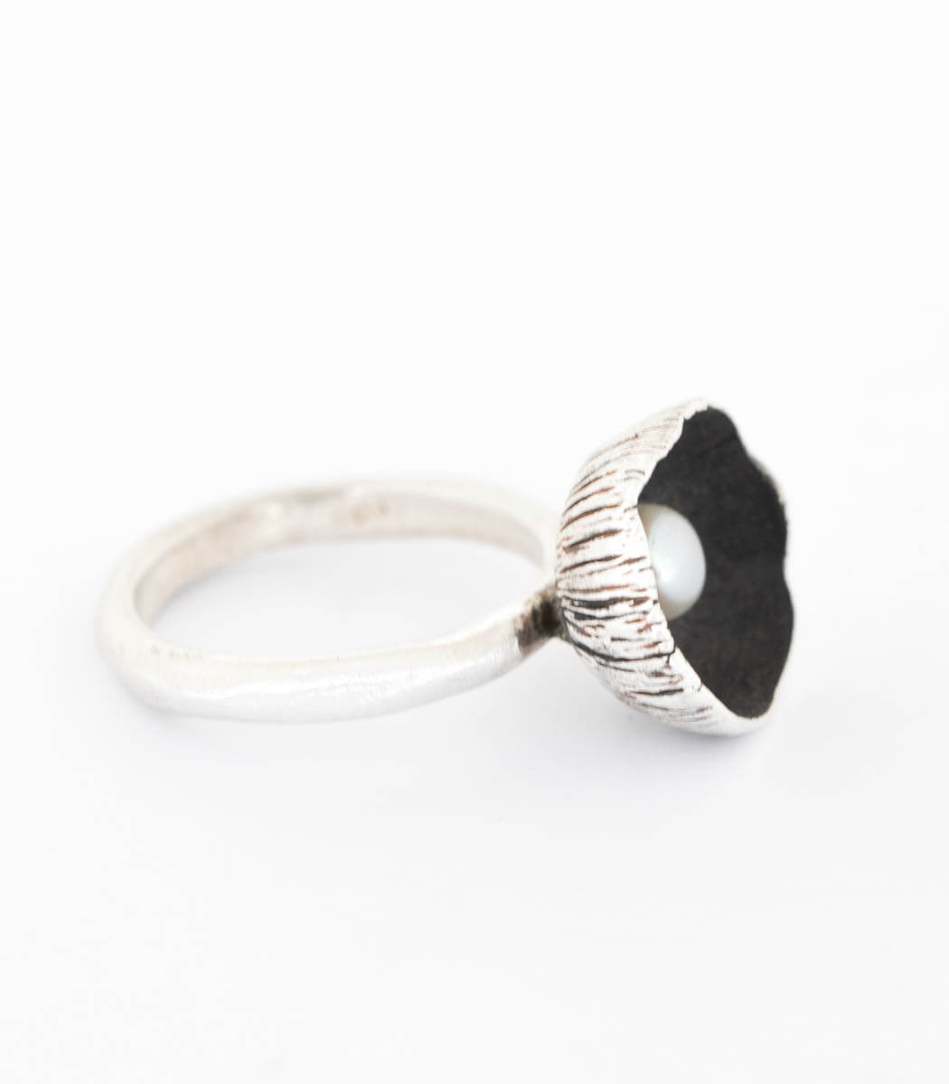 Silber Ring Blüte Perle Gr. 53
