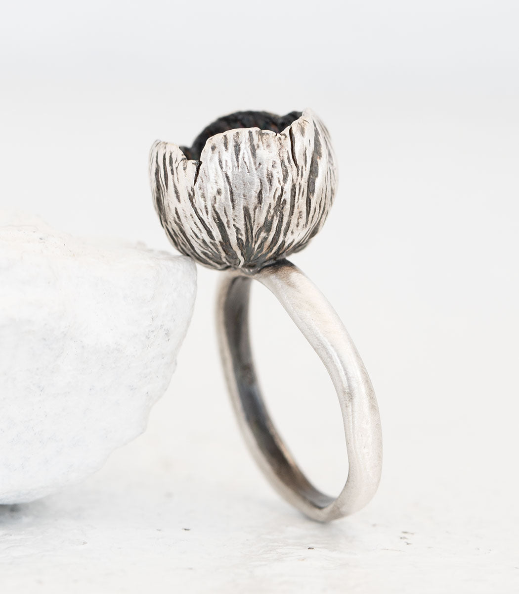 Silber Ring Blüte Perle Gr. 54