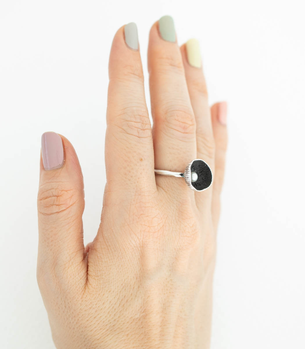 Silber Ring Blüte Perle Gr. 55