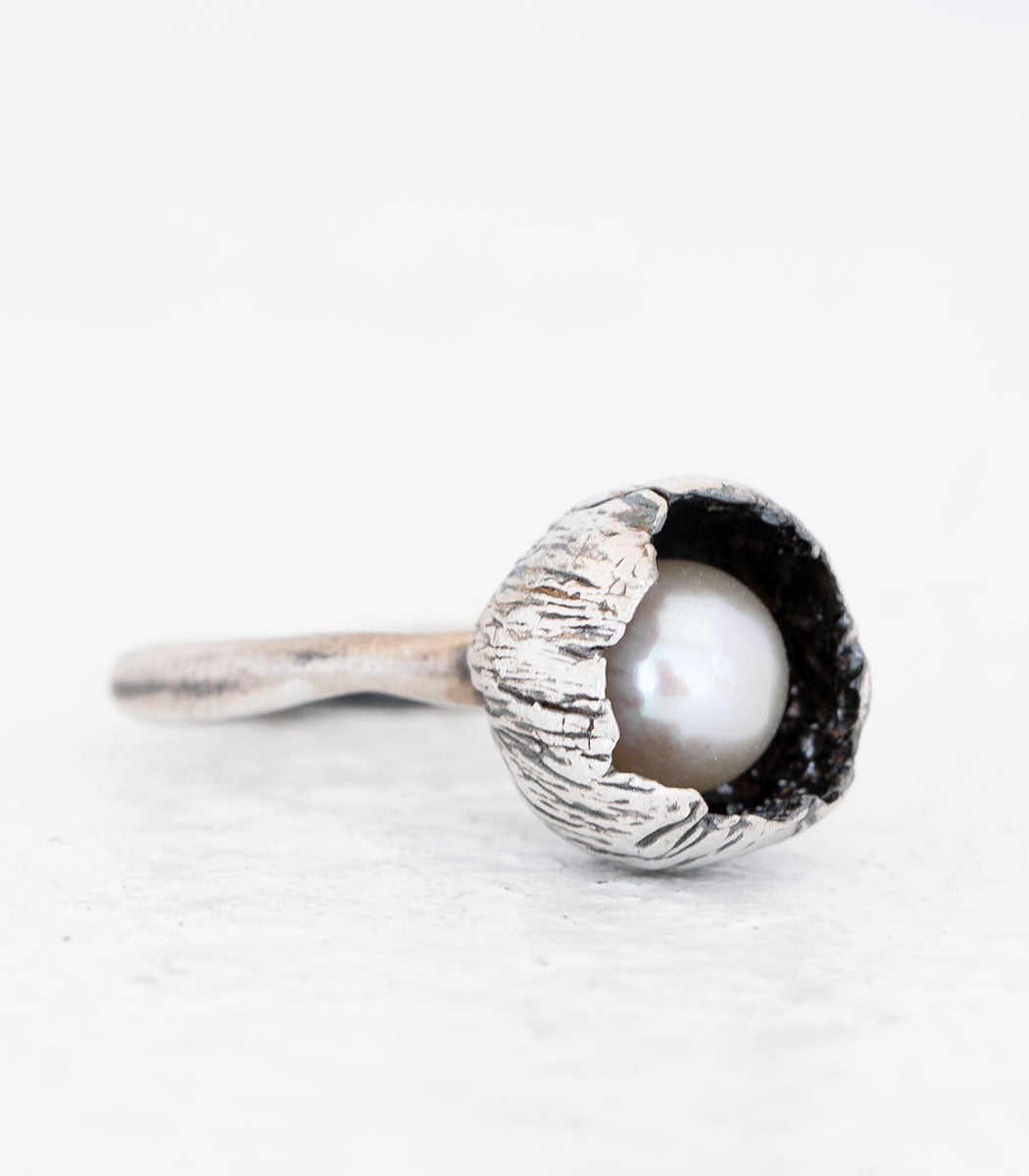 Silber Ring Blüte Perle Gr. 52