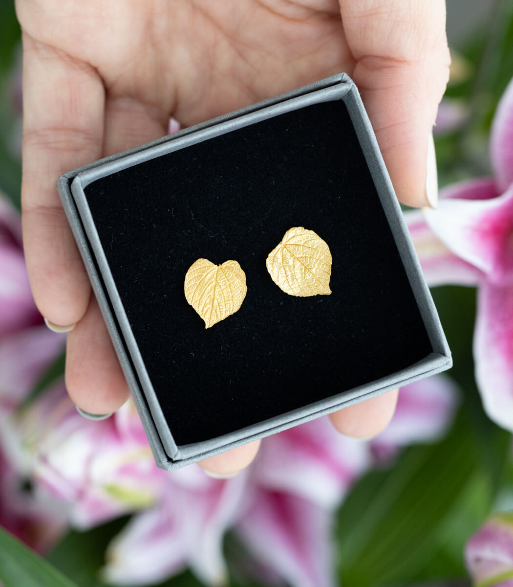 Gold Ohrstecker Lindenblatt