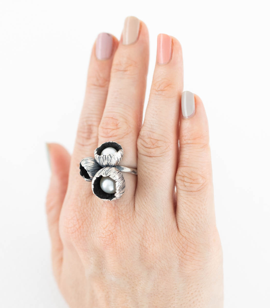 Silber Ring 3 Blüten Gr. 53