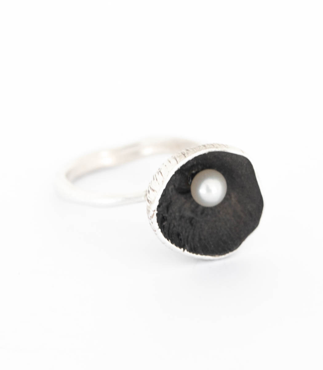 Silber Ring Blüte Perle Gr. 55