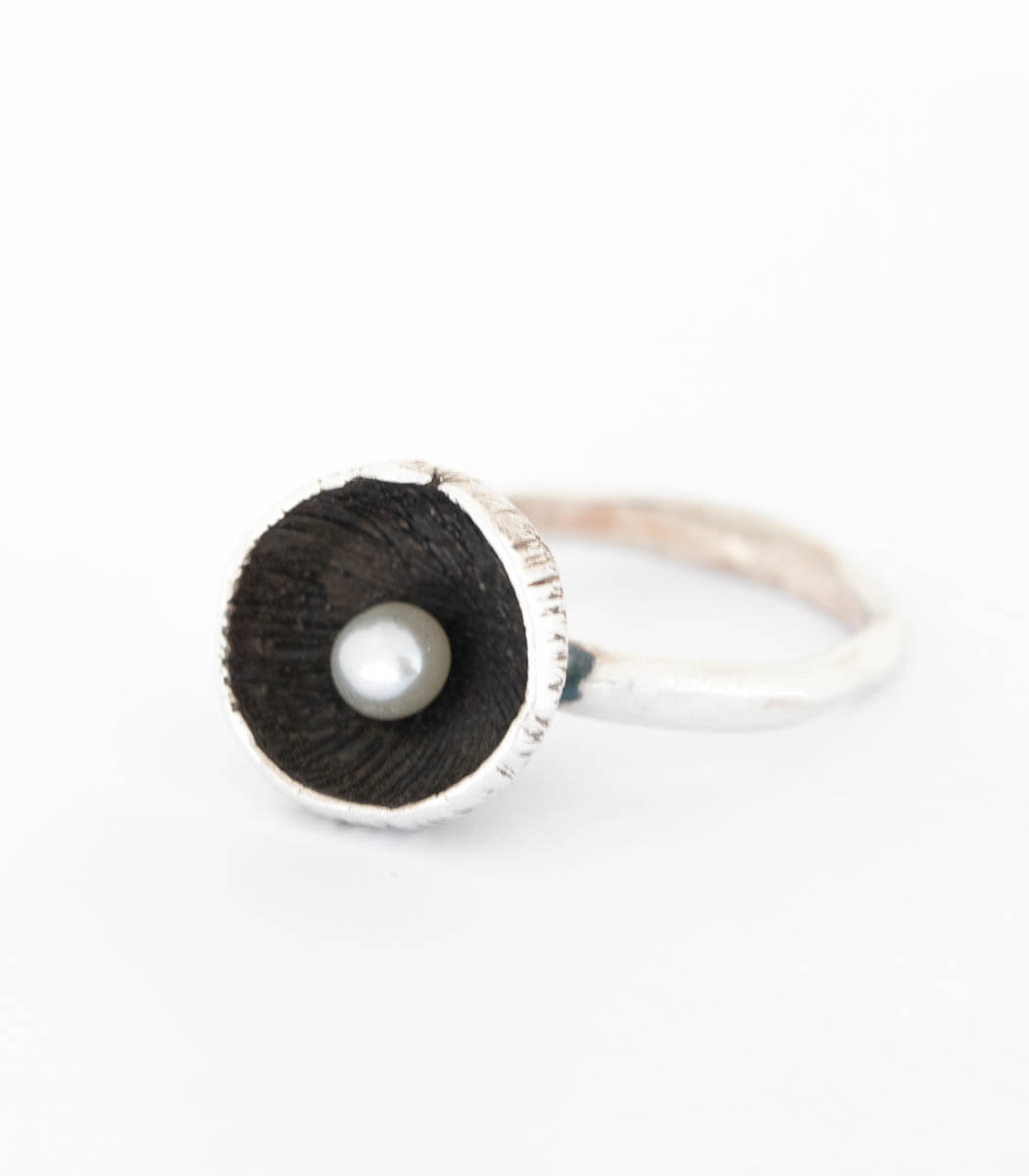 Silber Ring Blüte Perle Gr. 56