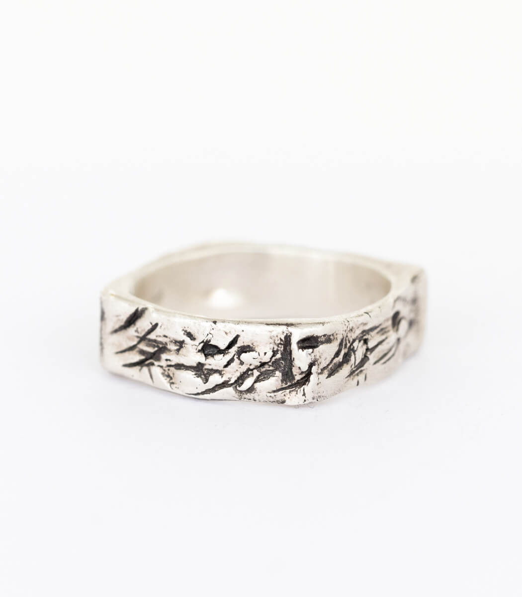 Silber Ring Steinstruktur schmal Gr. 61