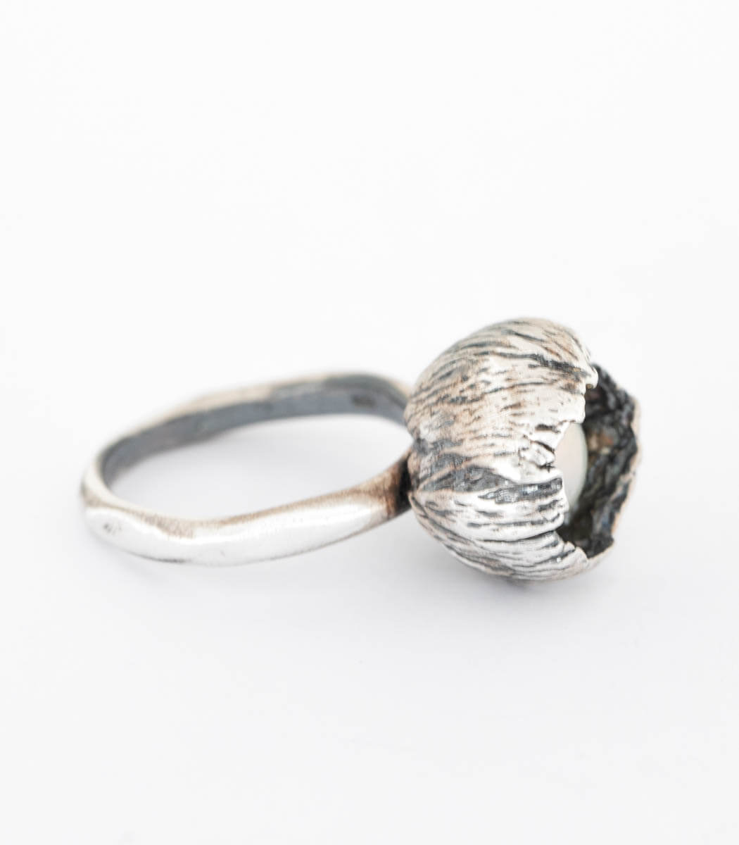 Silber Ring Blüte Perle Gr. 54