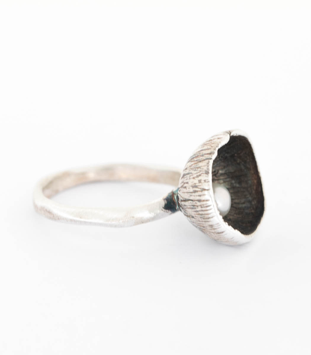 Silber Ring Blüte Perle Gr. 56
