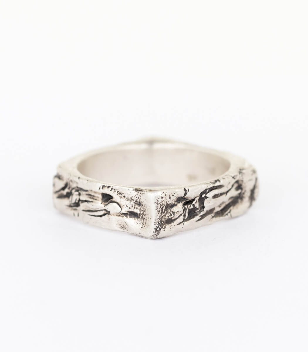 Silber Ring Steinstruktur schmal Gr. 61