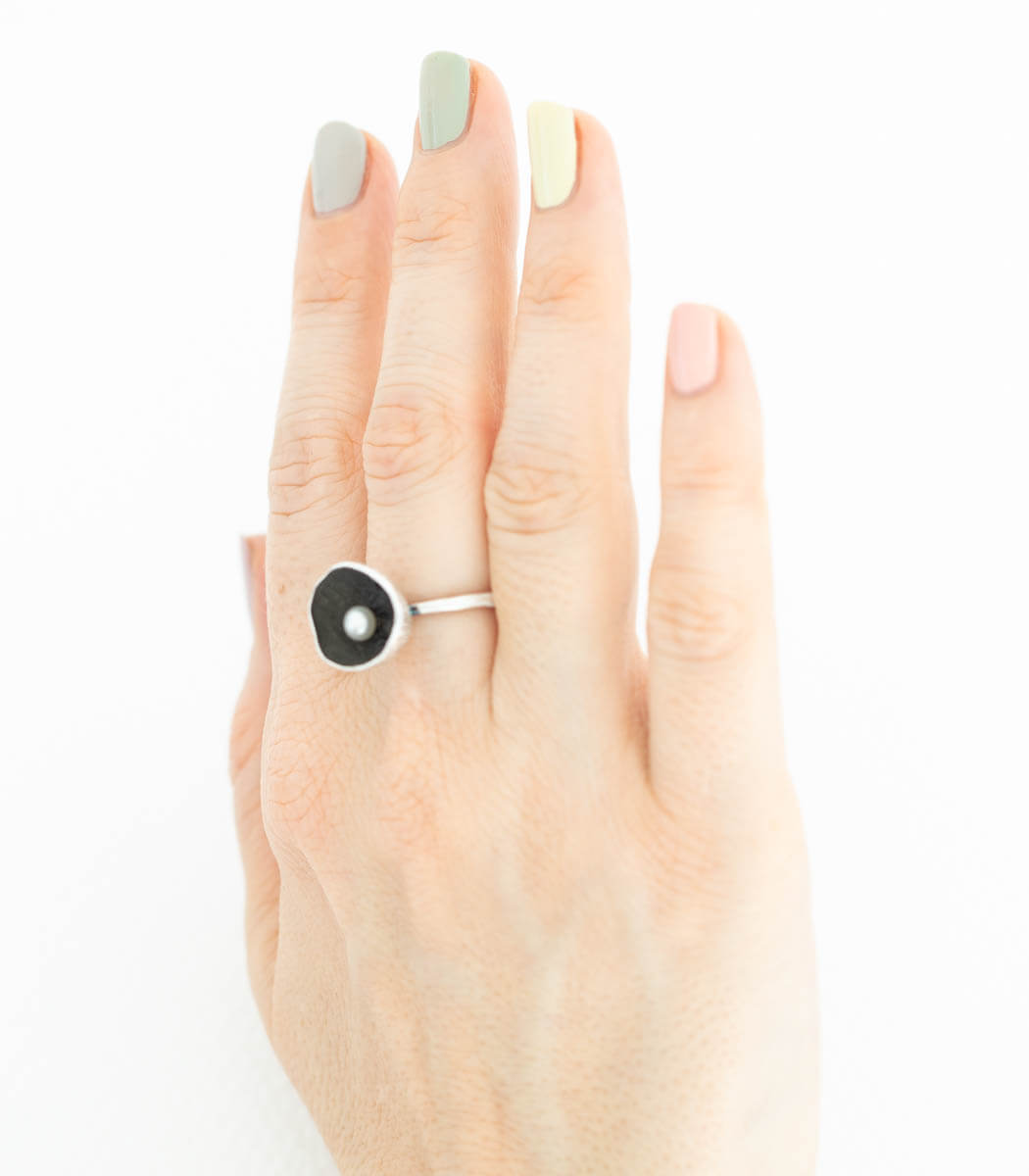 Silber Ring Blüte Perle Gr. 55
