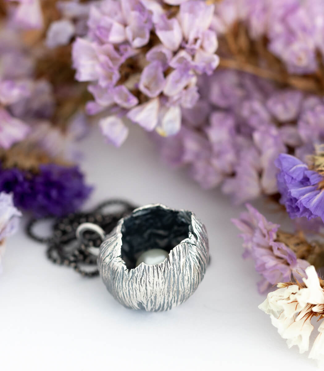 Silber Anhänger Blüte mit Perlen
