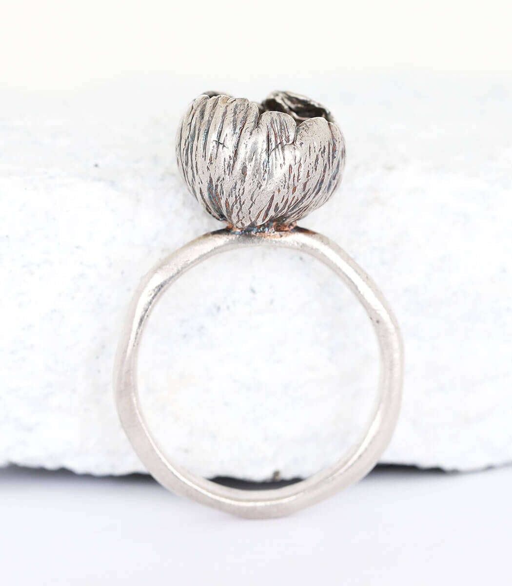 Silber Ring Blüte Gr. 57
