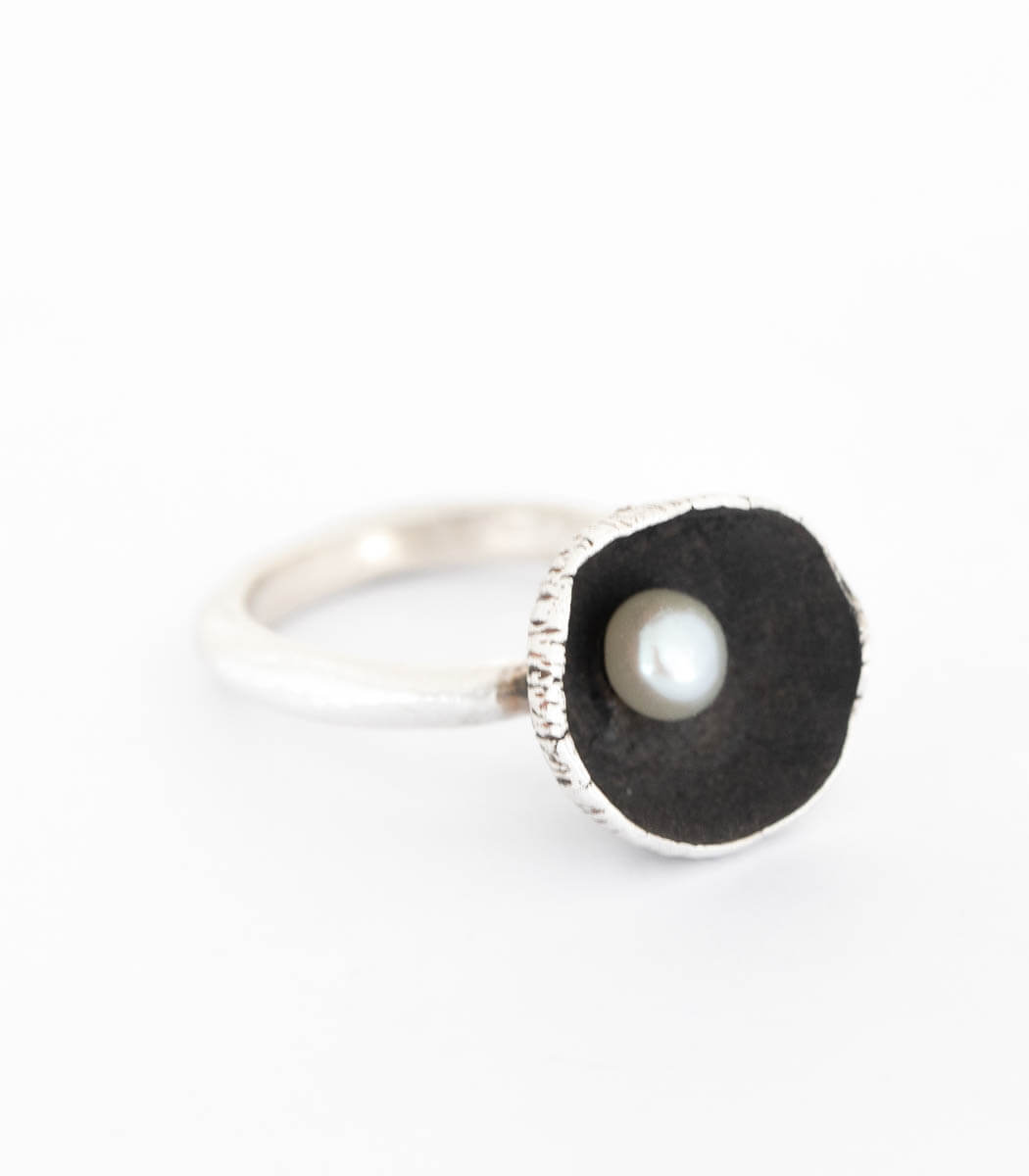 Silber Ring Blüte Perle Gr. 53