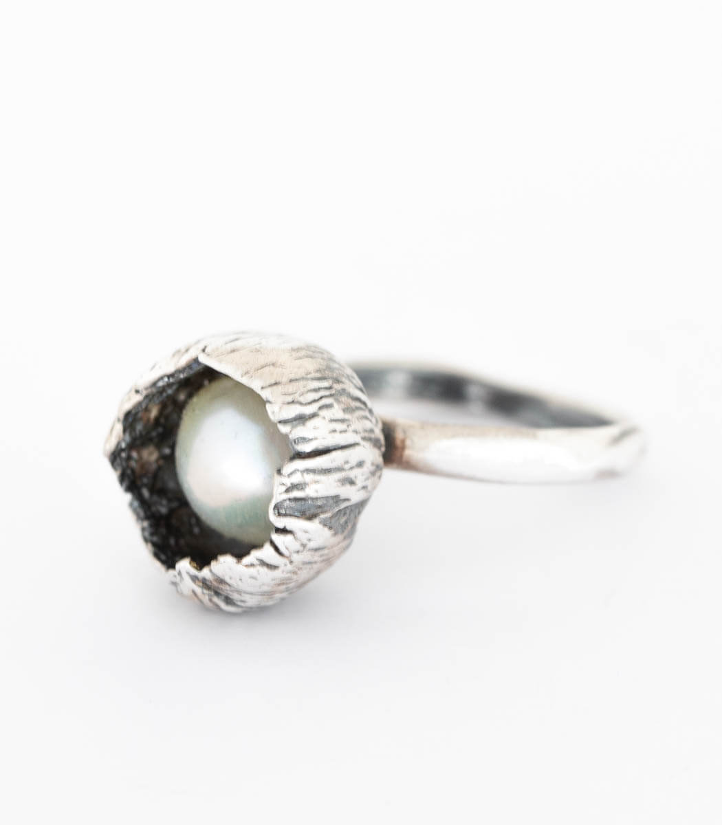 Silber Ring Blüte Perle Gr. 54