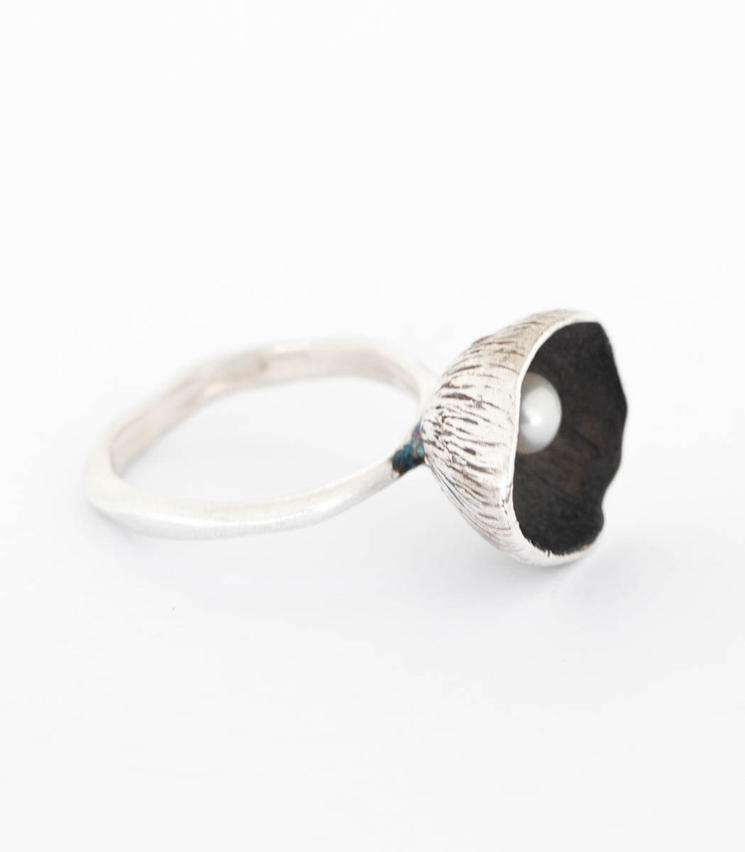 Silber Ring Blüte Perle Gr. 55