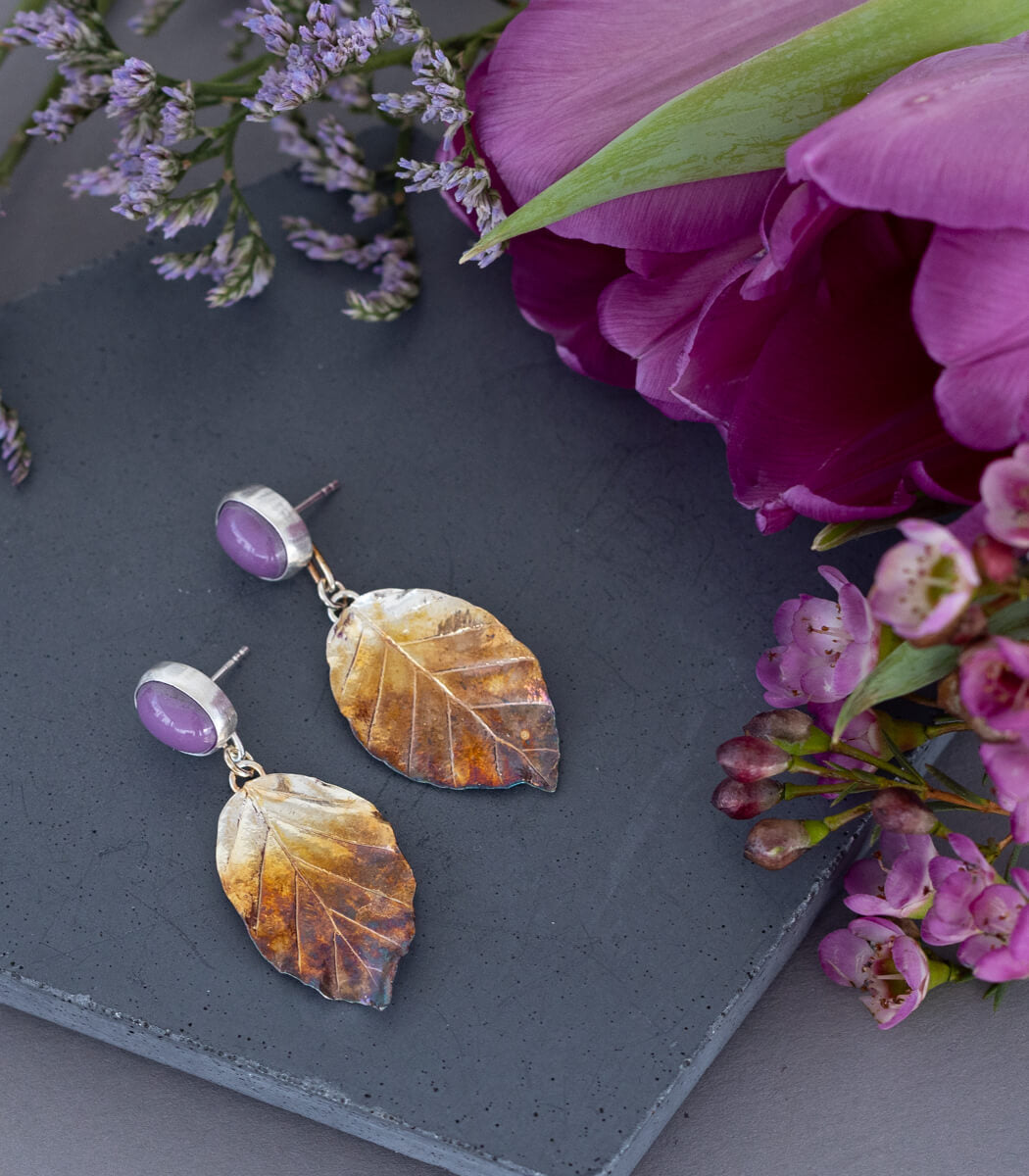 Buchenblatt Ohrhänger Heterosit Silber