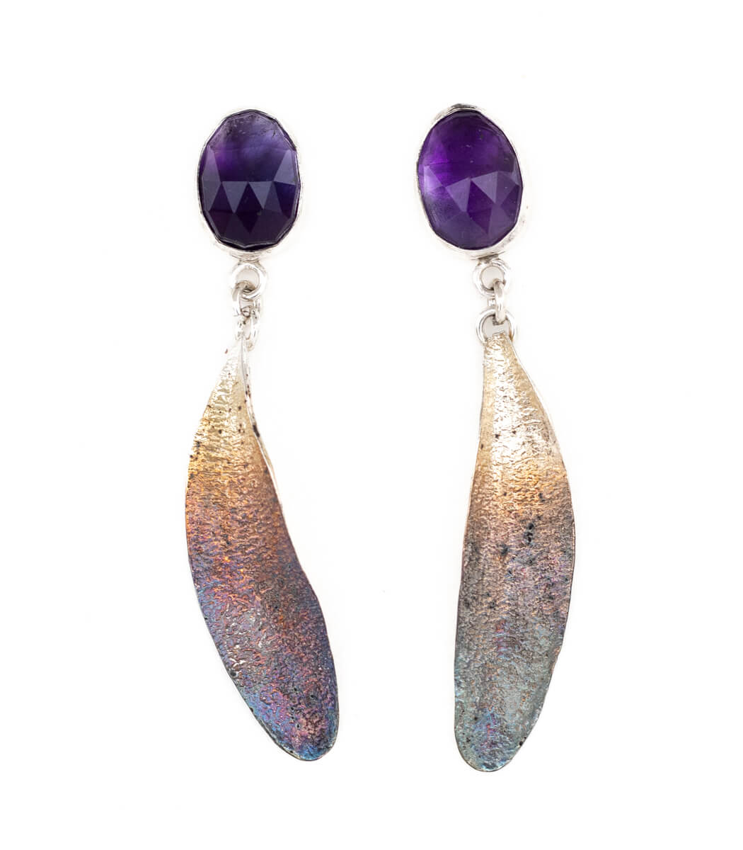 Mistelblatt Ohrhänger Amethyst Silber