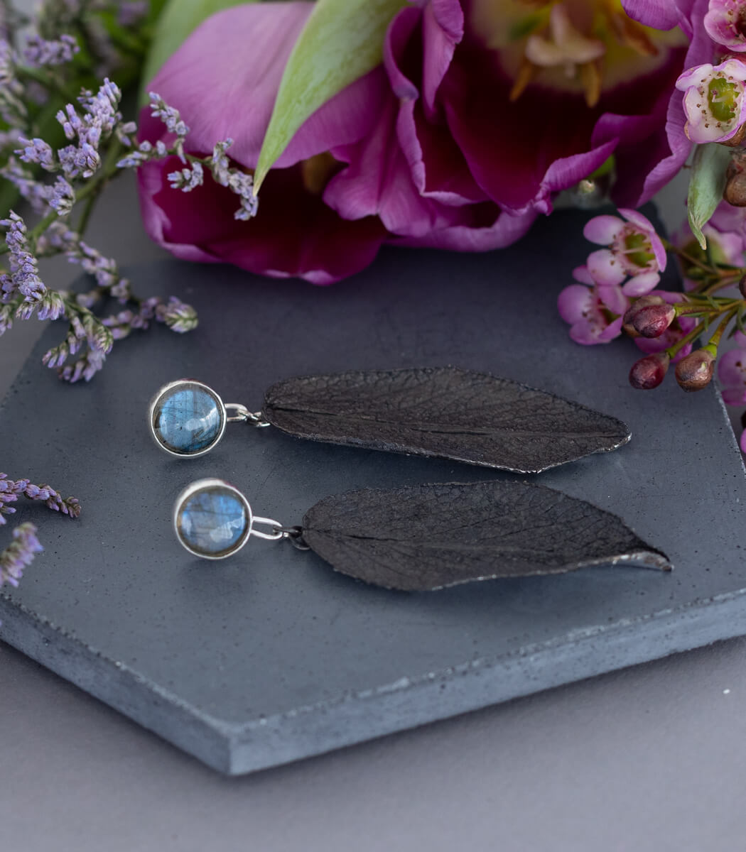 Salbeiblatt Ohrhänger Labradorit Silber