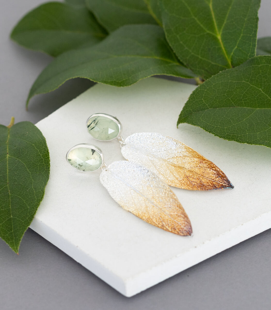 Salbeiblatt Ohrhänger Prehnit Silber