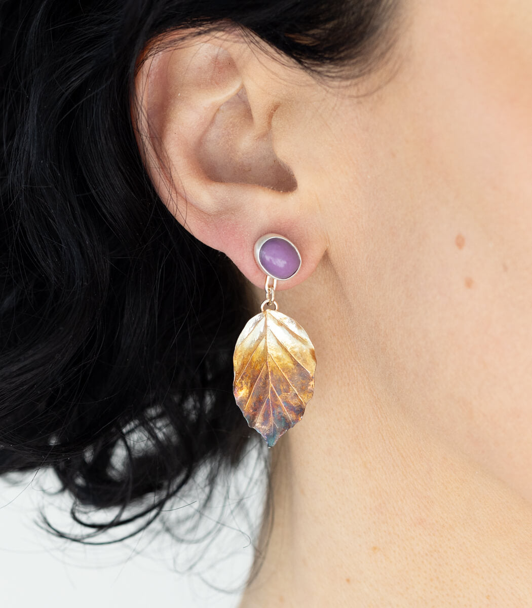 Buchenblatt Ohrhänger Heterosit Silber